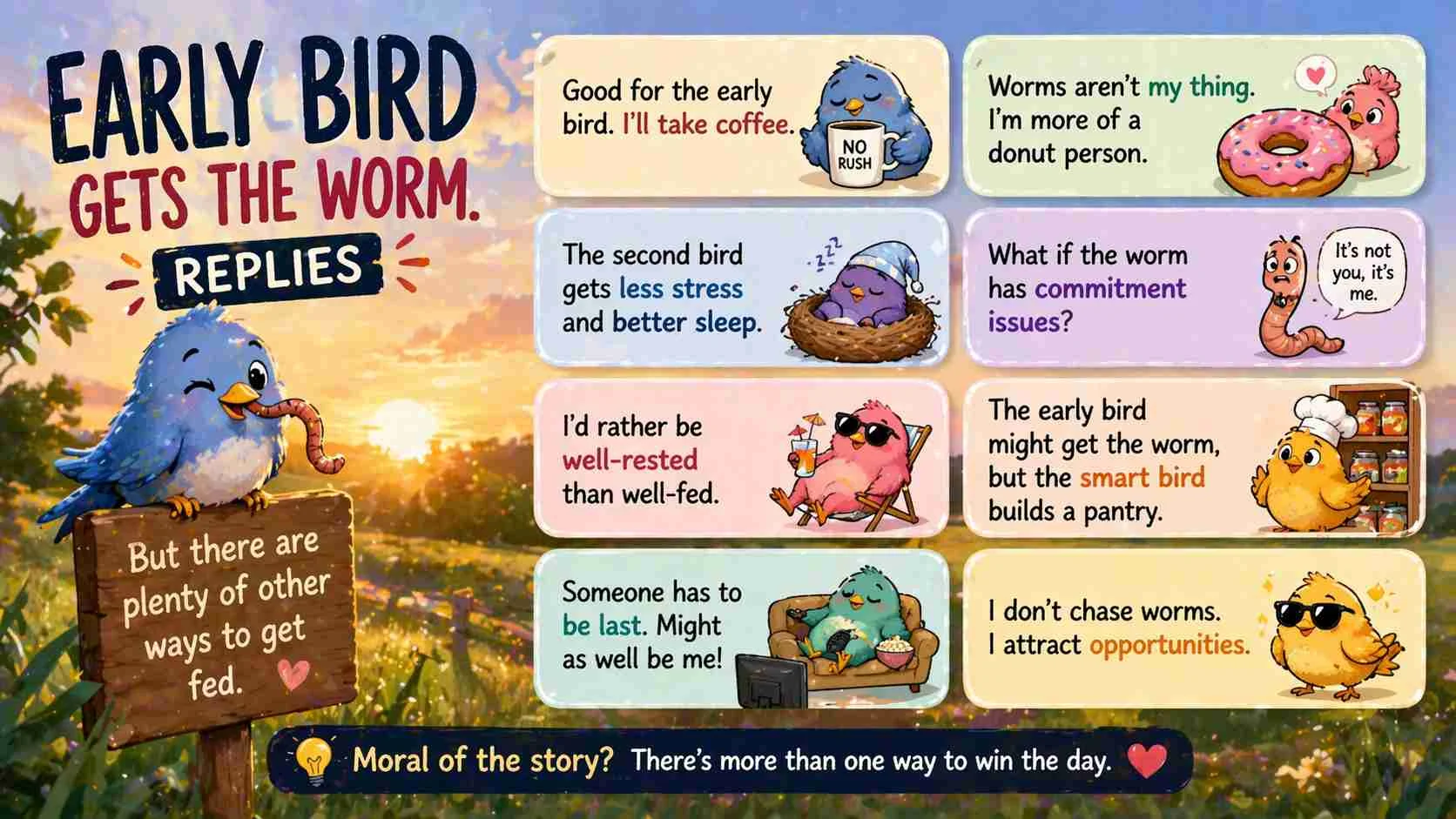 Early bird gets the worm replies